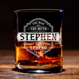 The Man The Myth The Legend Whiskey Glass, Personalized Fathers Day Gift, Custom Rock Glass, Dad Birthday Gift, Anniversary Gift for Husband