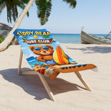 Personalized Kids Beach Towel with Name, Teddy Bear Surf Club Pool Towel, Custom Summer Vacation Gift for Boys, Cute Toddler Swim Towel