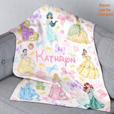 Personalized Disney Princess Blanket, Custom Name Baby Girl Blanket, Disney Princess Birthday Girl Gift