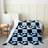 Halloween Fleece Blanket - Kawaii Bowknot Ghost Flannel Blanket - Gothic Spider Web Bat Fuzzy Plush Throw for Kids Boys Girls - Halloween Checkered Decor for Bed Couch