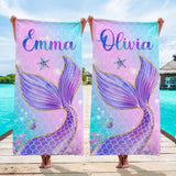 Custom Name Mermaid Tail Beach Towel, Mermaid Party Favors, Birthday Mermaid Theme Party Gift Idea, Girls Birthday Vacation Trip, Bach Trip