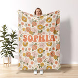 Retro Floral Personalized Name Blanket, Custom Name Blanket for Baby, Child, or Adult , Cozy Gift for Christmas or Birthday