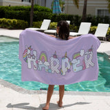 Personalized Unicorn Beach Towel with Name - Cute Unique Gift for Girl Boy Kids - Birthday Party Favor, Kid Pool Party Towel, Graduation Gift, Kid Girl Beach Towel, Girl Summer Camp Towel
