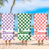 Personalized Checkerboard Beach Towel with Name, Custom Summer Beach Gift for Family & Friends Trip, Custom Name Gift for Family Vacation, Birthday, Kids and Adults