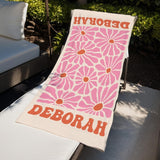 Retro Flower Personalized Beach Towel with Name, Preppy Pool Towel with Name, Retro Multi Style Beach Towel, Gift for Bestfriend, Bachelorette Party