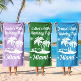 Personalized Beach Towel with Name and Text for Birthday Trip - Custom Birthday Vacation Beach Towel