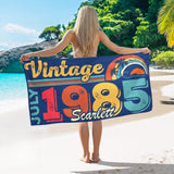 Personalized Birthday Beach Towel with Name, Year and Birth Month- Customizable Birthday Gift for Family and Friends