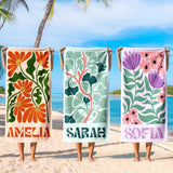 Personalized Retro Beach Towel with Name,Groovy Vibes Beach,Retro Floral Towel,Pool Towel,Bachelorette Party,Vacation Gift,Summer Trip Towel