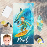 Custom Shark Surf Beach Towel,Personalized with Face & Name Pool Towel,Fun Summer Gift for Kids,Boys Pool Towel,Funny Towel,Gift for Kid/Boy/Girls
