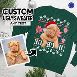 Santa Hat on Dog Ugly Christmas Sweatshirt - Unisex Personalized Photo Christmas Sweatshirt Shirt