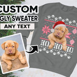 Santa Hat on Dog Ugly Christmas Sweatshirt - Unisex Personalized Photo Christmas Sweatshirt Shirt