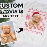 Santa Hat on Dog Ugly Christmas Sweatshirt - Unisex Personalized Photo Christmas Sweatshirt Shirt