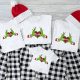 Custom Grinch Family Shirts, Grinchmas Matching Shirts, Grinch Christmas Daddy Mommy Baby Shirts,Personalize Grinch Heart Family 2024 Shirts