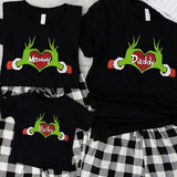 Custom Grinch Family Shirts, Grinchmas Matching Shirts, Grinch Christmas Daddy Mommy Baby Shirts,Personalize Grinch Heart Family 2024 Shirts