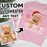 Santa Hat on Dog Ugly Christmas Sweatshirt - Unisex Personalized Photo Christmas Sweatshirt Shirt