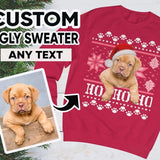 Santa Hat on Dog Ugly Christmas Sweatshirt - Unisex Personalized Photo Christmas Sweatshirt Shirt
