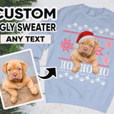 Santa Hat on Dog Ugly Christmas Sweatshirt - Unisex Personalized Photo Christmas Sweatshirt Shirt