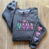 This Mama Wears Her Heart On Sleeve - Personalized Kids Name On The Sleeve Sweatshirt - Faux Glitter Tee - Mothers Day Gift - Valentine's Day Sweatshirt -Perfect Christmas Gift for Mom