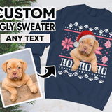 Santa Hat on Dog Ugly Christmas Sweatshirt - Unisex Personalized Photo Christmas Sweatshirt Shirt