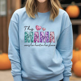 This Mama Wears Her Heart On Sleeve - Personalized Kids Name On The Sleeve Sweatshirt - Faux Glitter Tee - Mothers Day Gift - Valentine's Day Sweatshirt -Perfect Christmas Gift for Mom