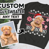 Santa Hat on Dog Ugly Christmas Sweatshirt - Unisex Personalized Photo Christmas Sweatshirt Shirt
