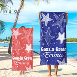 Personalized Cousin Crew Beach Towel with Name, Summer Beach Gift for Cousin, Custom Name Pool Towel, Matching Cousin Trip Gift, Family Vacation Gift