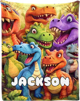 Super Soft Cute Dinosaur Blanket with Customizable Name & Text - High Quality Blanket for Kids and Adults - Unique Gift for Dinosaur Lovers, Baby Shower, Boys Girls Birthday