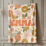 Retro Floral Personalized Name Blanket, Custom Name Blanket for Baby, Child, or Adult , Cozy Gift for Christmas or Birthday