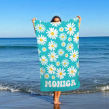 Personalized Floral Beach Towel with Name, Custom Summer Beach Gift for Family & Friends Trip, Custom Name Gift for Family Vacation, Birthday, Kids and Adults