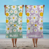 Personalized Floral Beach Towel with Name, Custom Summer Beach Gift for Family & Friends Girls Trip, Custom Name Gift for Family Vacation, Birthday, Kids and Adults