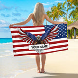 Personalized 4th of July Eagle Beach Towel with Name