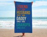Custom Fathers Day Gift, Personalized Legend Husband Dad Grandpa Beach Towel, Gifts for Grandpa, Birthday Gift For Papa, Gift for dad
