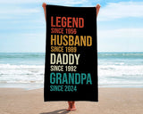 Custom Fathers Day Gift, Personalized Legend Husband Dad Grandpa Beach Towel, Gifts for Grandpa, Birthday Gift For Papa, Gift for dad
