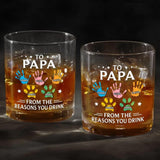 Personalized Papa Whiskey Glass – Handprint Kids Names – Custom Dad Gift from Children – Funny Father’s Day Gift – Reasons You Drink Glass