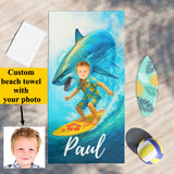 Custom Shark Surf Beach Towel,Personalized with Face & Name Pool Towel,Fun Summer Gift for Kids,Boys Pool Towel,Funny Towel,Gift for Kid/Boy/Girls
