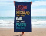 Custom Fathers Day Gift, Personalized Legend Husband Dad Grandpa Beach Towel, Gifts for Grandpa, Birthday Gift For Papa, Gift for dad