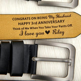 Personalized Leather Belt with Engraved Custom Message and Initial - Funny Anniversary Gift for Husband from Wife - Custom Romantic Valentine Gift for Boyfriend Fiancé - Birthday Father’s Day Gift for Daddy