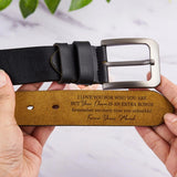 Personalized Leather Belt with Engraved Custom Message and Initial - Funny Anniversary Gift for Husband from Wife - Custom Romantic Valentine Gift for Boyfriend Fiancé - Birthday Father’s Day Gift for Daddy