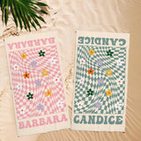 Retro Flower Personalized Beach Towel with Name, Preppy Pool Towel with Name, Retro Multi Style Beach Towel, Gift for Bestfriend, Bachelorette Party