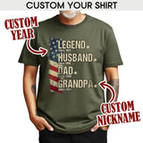 Legend Husband Dad Grandpa Shirt with Customizes Nickname, Est, Text - Personalized Fathers Day Shirt, First Time Dad T-Shirt