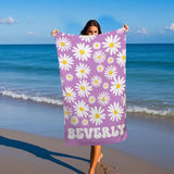 Personalized Floral Beach Towel with Name, Custom Summer Beach Gift for Family & Friends Trip, Custom Name Gift for Family Vacation, Birthday, Kids and Adults