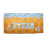 Personalized Ice Cream Drip Baseball Beach Towel with Name and Number for Boys Girls, Custom Name Drip Beach Towel, Pool Towel, Team Gift, Youth Baseball Gift