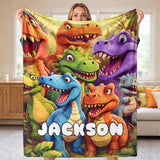 Super Soft Cute Dinosaur Blanket with Customizable Name & Text - High Quality Blanket for Kids and Adults - Unique Gift for Dinosaur Lovers, Baby Shower, Boys Girls Birthday