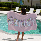 Personalized Unicorn Beach Towel with Name - Cute Unique Gift for Girl Boy Kids - Birthday Party Favor, Kid Pool Party Towel, Graduation Gift, Kid Girl Beach Towel, Girl Summer Camp Towel