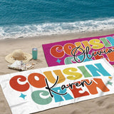 Personalized Cousin Crew Beach Towel with Name, Summer Beach Gift for Cousin, Custom Name Pool Towel, Matching Cousin Trip Gift, Family Vacation Gift