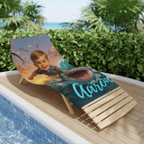 Personalized Shark Beach Towel,Custom Face & Name Kids Pool Towel,Summer Vacation Gift,Funny Shark Surfing Towel for Boys,Gift for Kids/Boys/Girls