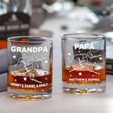 Fist Bumps And Good Times - Family Personalized Custom Whiskey Glass - Father's Day, Gift For Dad, Grandpa, Hands With Kids Names Glass