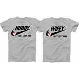 Just Love Him/Her Hubby and Wife Matching T shirts - Matching Couple Shirts for Valentine's Day, Wedding Anniversary, Birthday