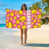 Personalized Sports Beach Towel with Name, Custom Summer Beach Gift for Family & Friends Girls Trip, Custom Name Gift for Family Vacation, Birthday, Kids and Adults