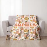 Retro Floral Personalized Name Blanket, Custom Name Blanket for Baby, Child, or Adult , Cozy Gift for Christmas or Birthday